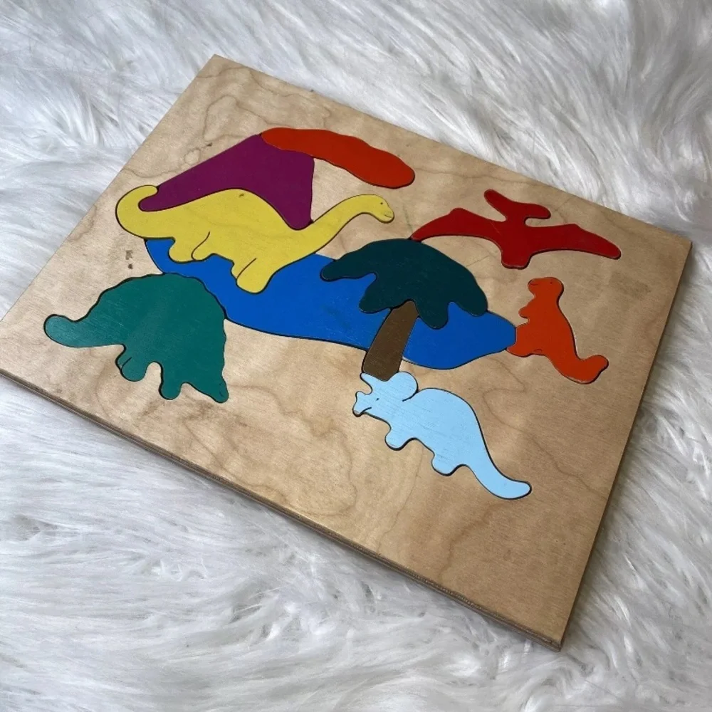 Vintage Puzzles Plus Wooden Dinosaur Puzzle 11 Pieces Multicolored Made in USA